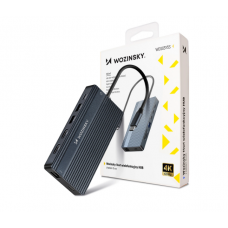 Adapteris USB C 3.2 → USB C (100W) + USB C 3.2 + 4xUSB 3.2 + 2xUSB 2.0 + 2xHDMI + RJ45 + AUX + SD + TF (14-in-1) pilkas (grey) Wozinsky WDS03Y5S 